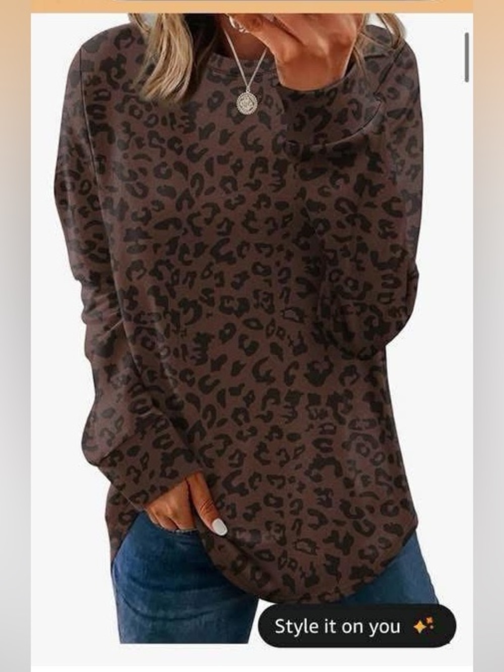 Brown Leopard Print Long Sleeve Women's Top
